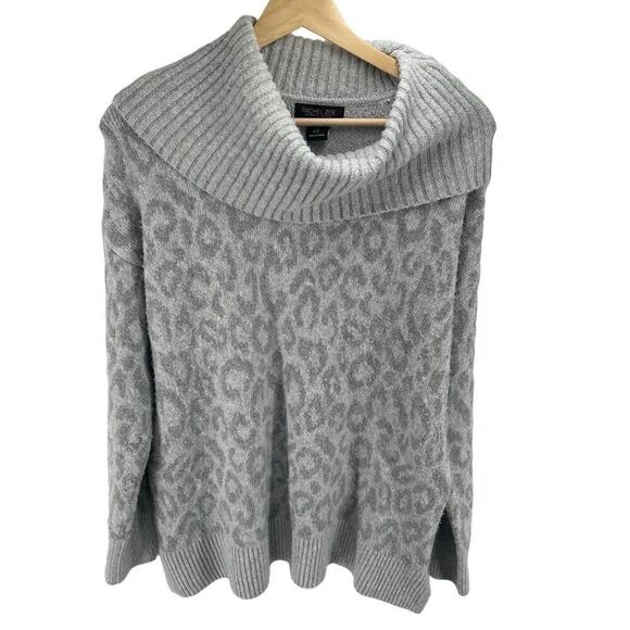 Rachel Zoe Women's Knitted Cowl Neck Leopard Print Pullover Sweater Gray Medium - Picture 10 of 11